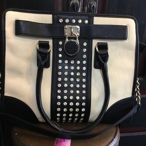 Large Black and Tan with locket detail bag
